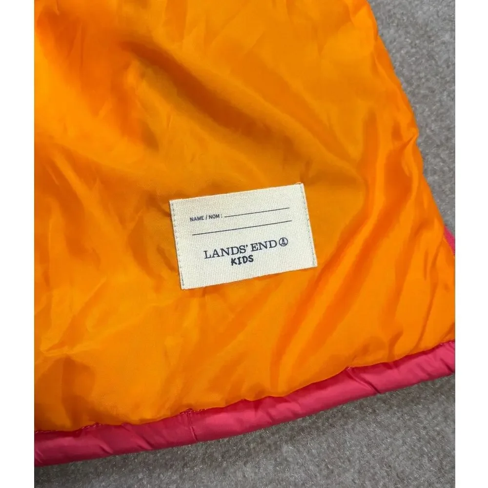 Land's End Kids Pink and Orange Zip Up Puffer Vest - Kids Medium (10-12)
